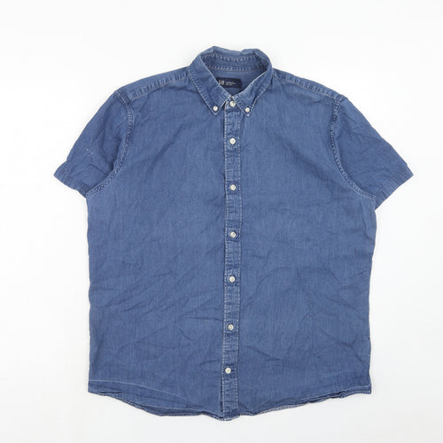 Gap Mens Blue Cotton Button-Up Size L Collared Button