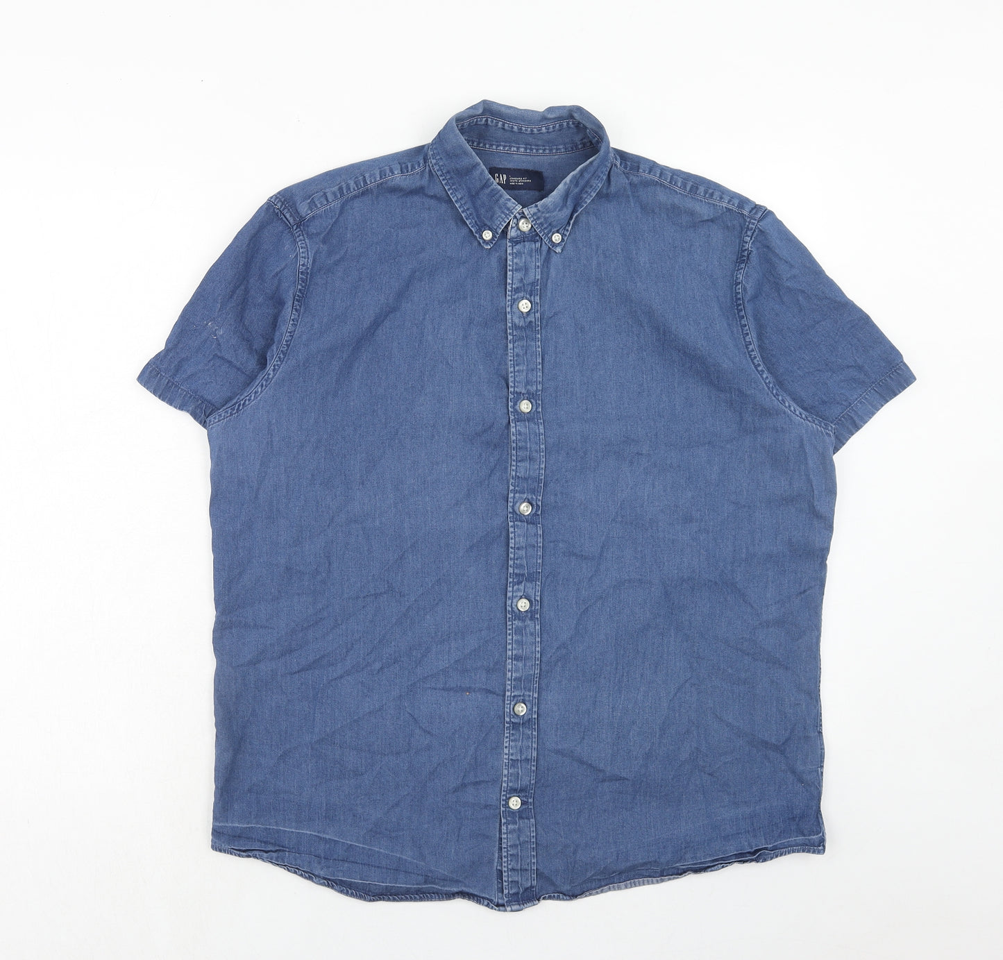 Gap Mens Blue Cotton Button-Up Size L Collared Button