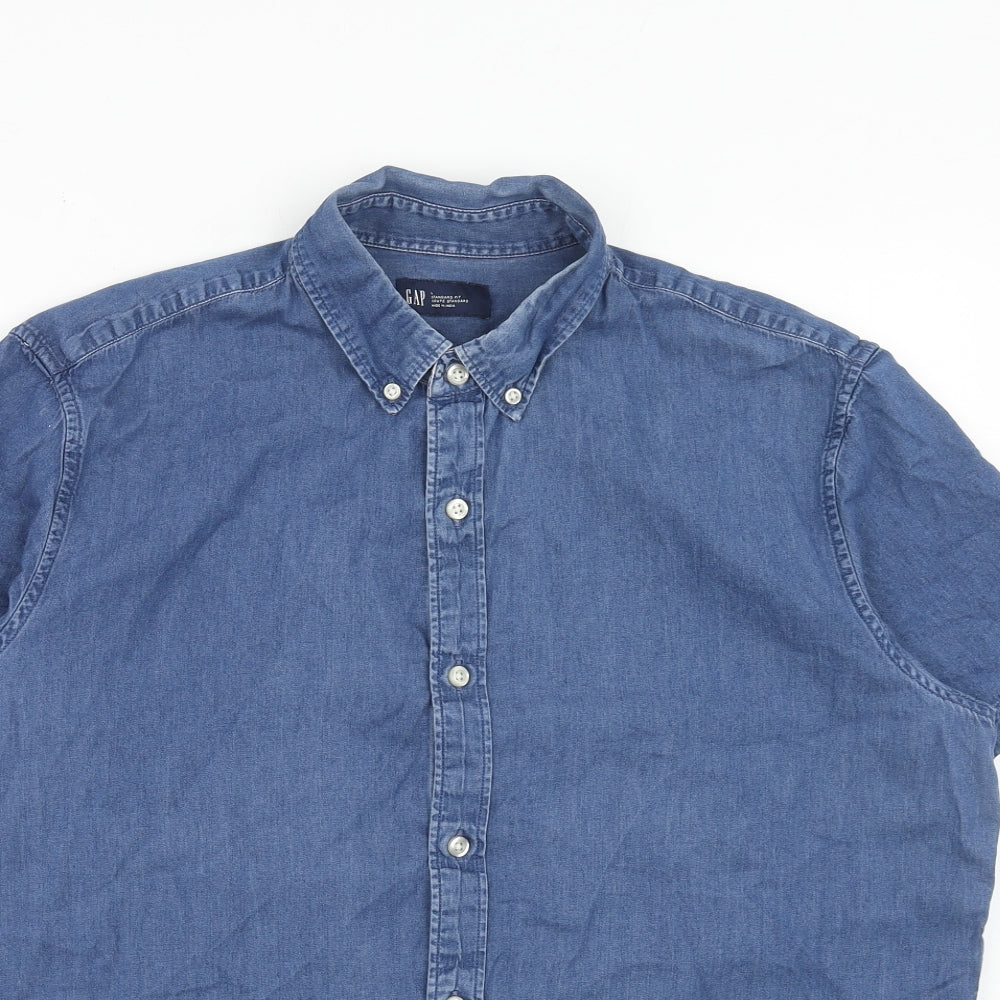Gap Mens Blue Cotton Button-Up Size L Collared Button