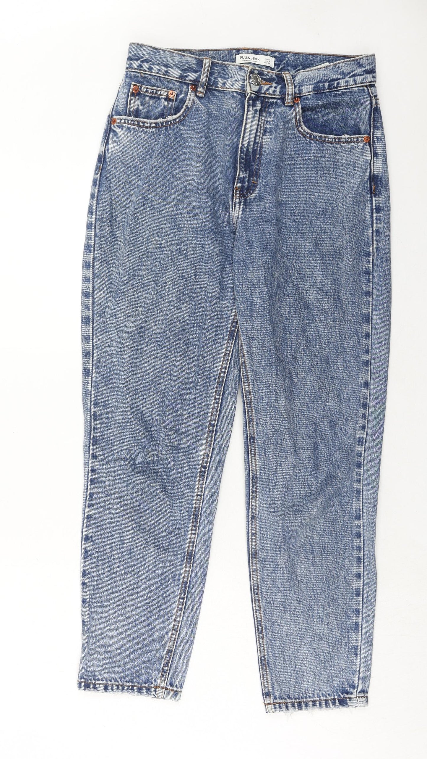 Pull&Bear Womens Blue Cotton Mom Jeans Size 10 Regular Zip