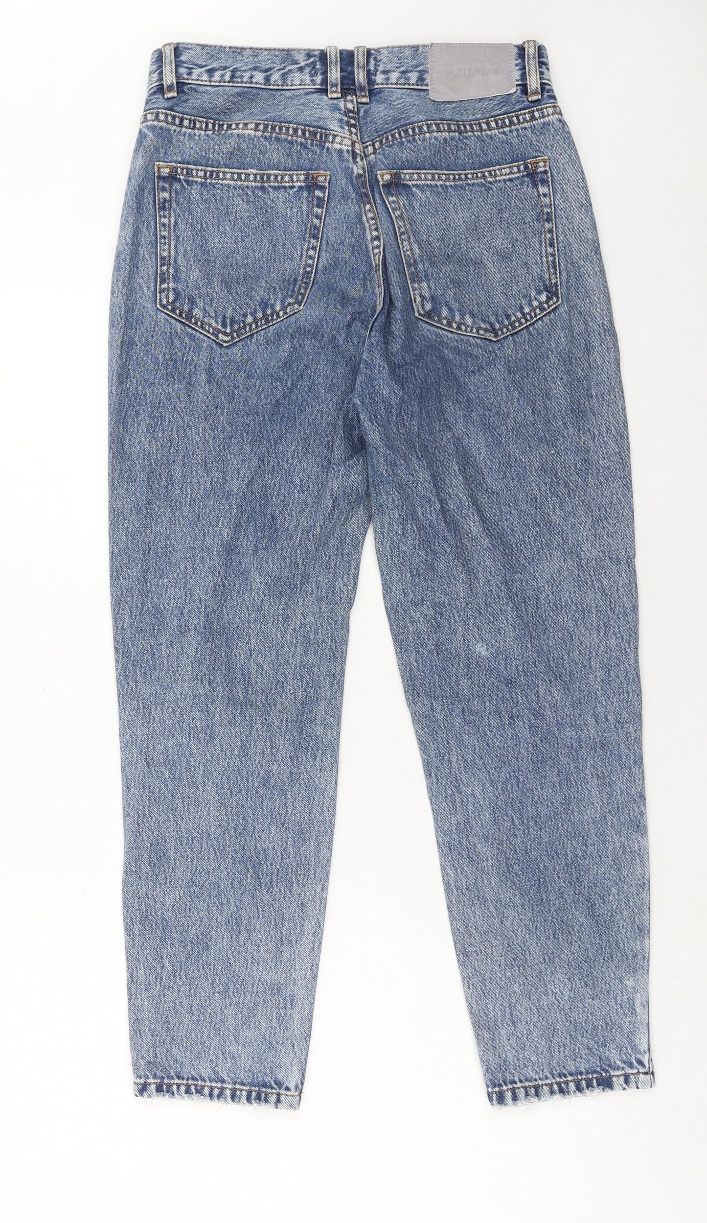 Pull&Bear Womens Blue Cotton Mom Jeans Size 10 Regular Zip