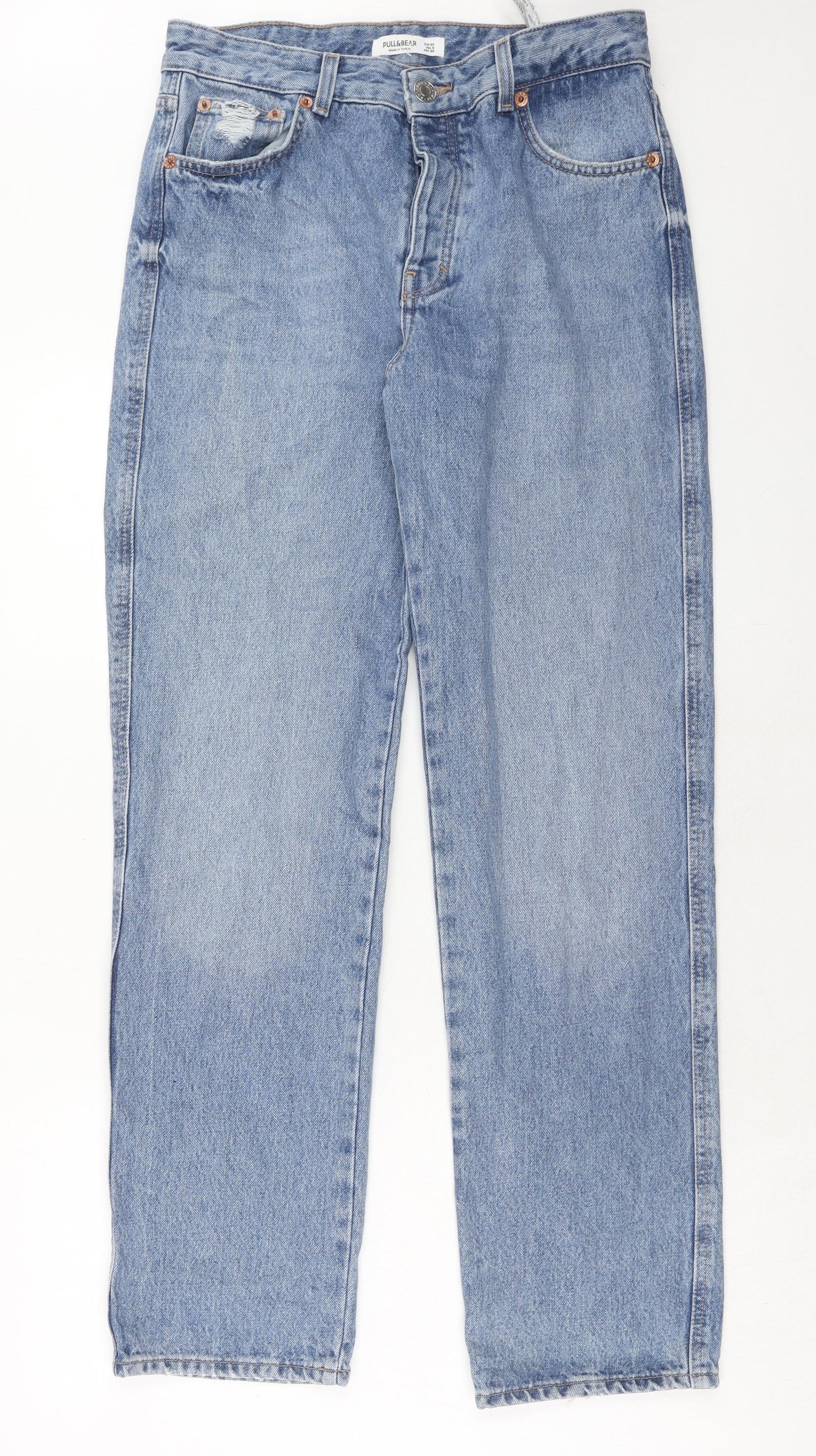 Pull&Bear Womens Blue Cotton Straight Jeans Size 12 Regular Zip
