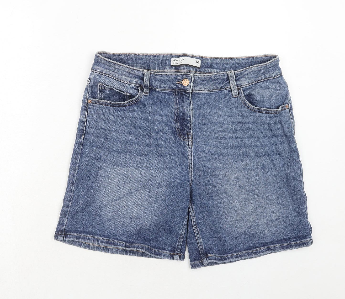 NEXT Womens Blue Cotton Boyfriend Shorts Size 16 Regular Zip