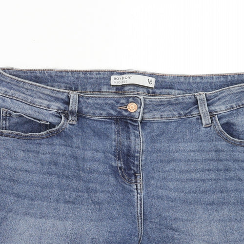 NEXT Womens Blue Cotton Boyfriend Shorts Size 16 Regular Zip