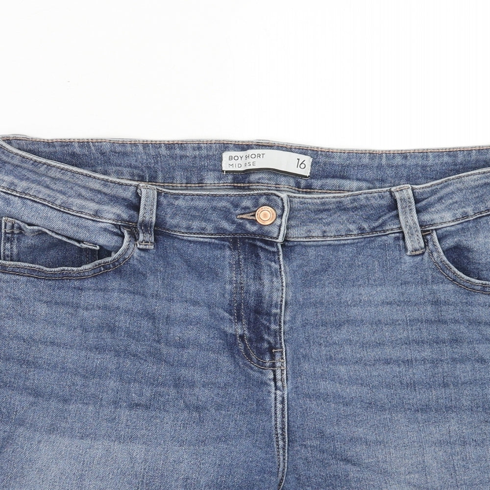 NEXT Womens Blue Cotton Boyfriend Shorts Size 16 Regular Zip