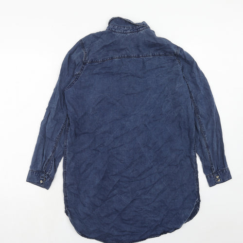 H&M Womens Blue Lyocell Shirt Dress Size 10 Collared Button