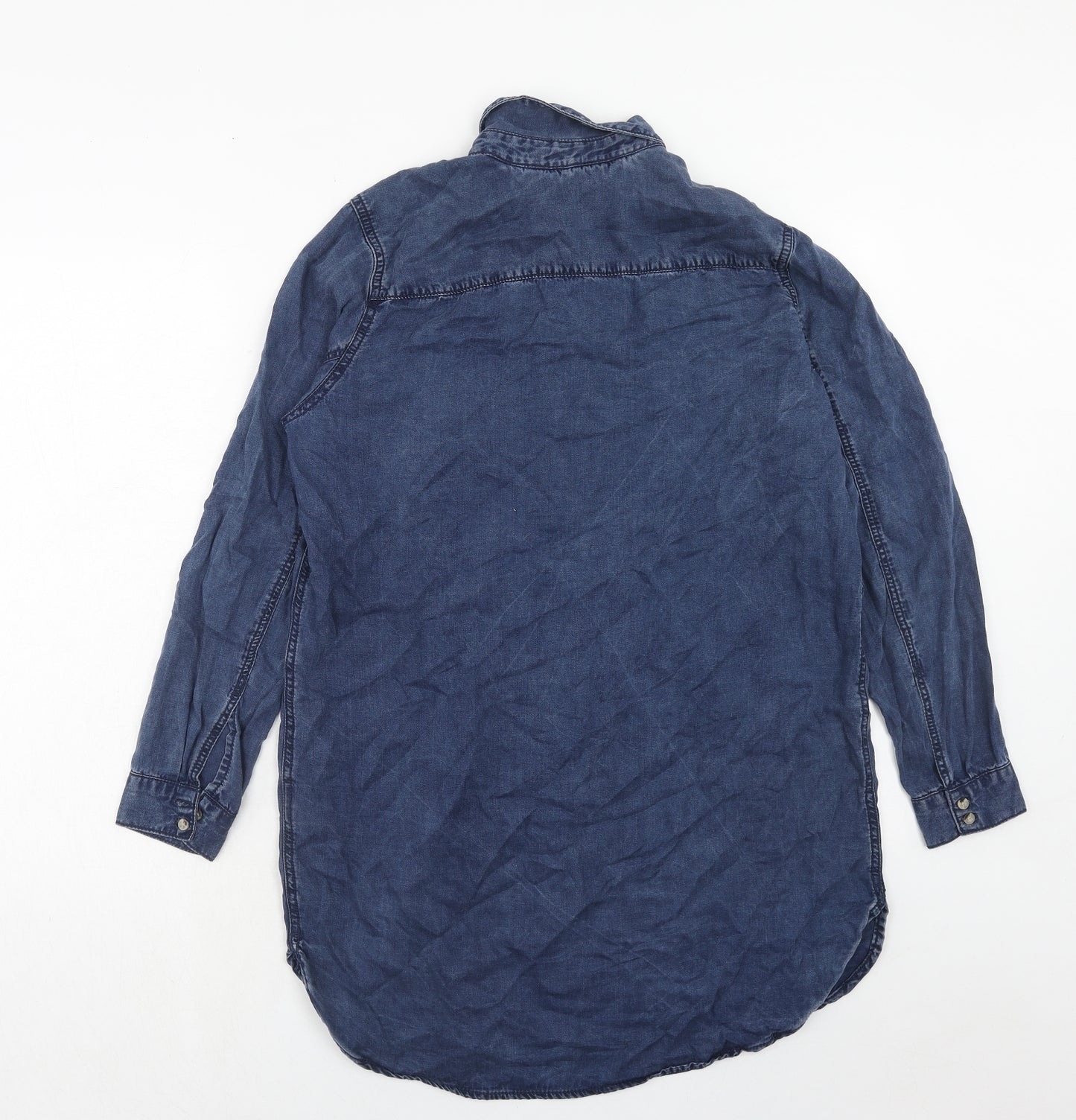 H&M Womens Blue Lyocell Shirt Dress Size 10 Collared Button