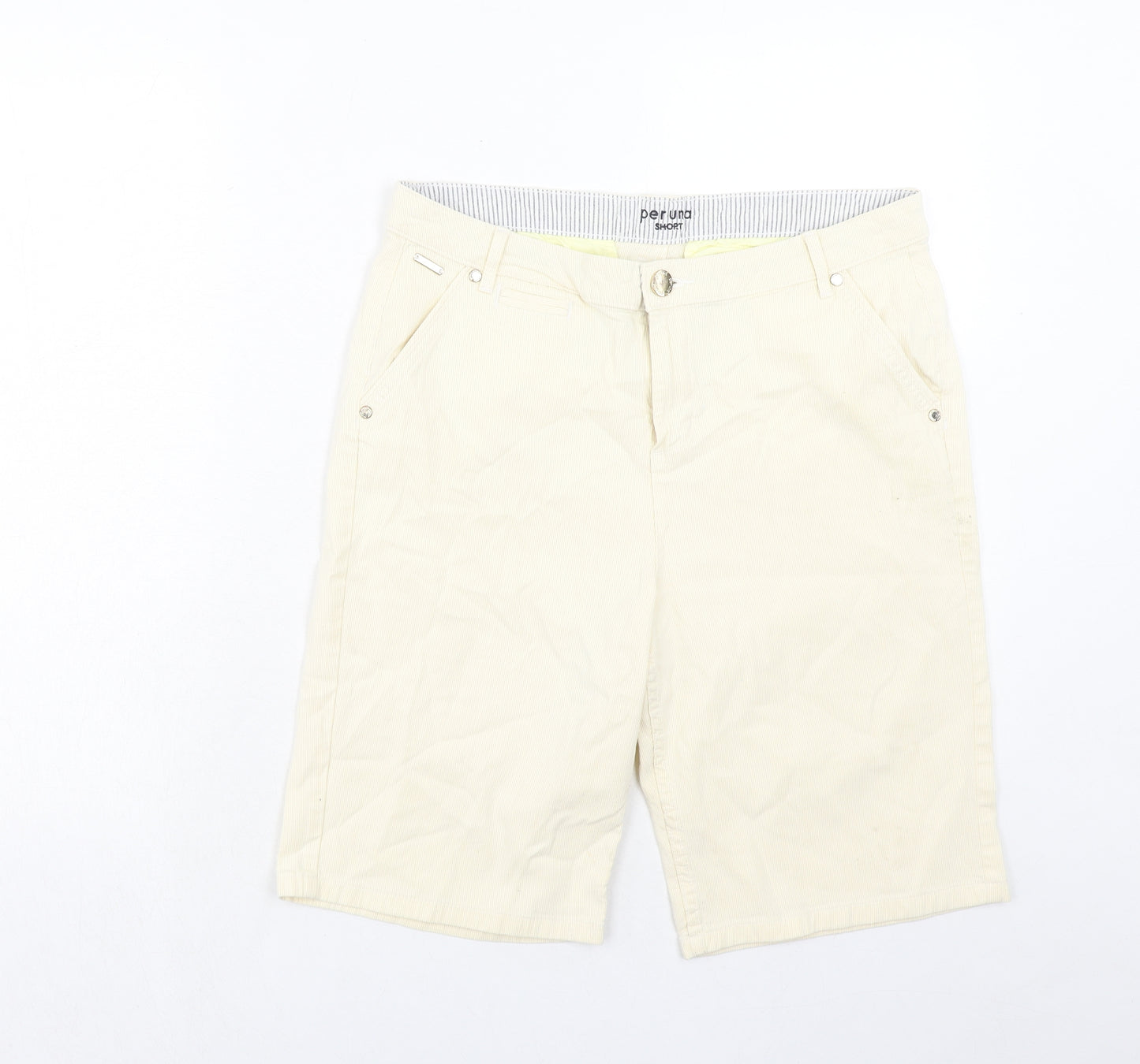Per Una Womens Yellow Cotton Chino Shorts Size 14 Regular Zip