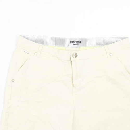 Per Una Womens Yellow Cotton Chino Shorts Size 14 Regular Zip