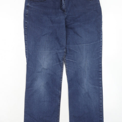 Marks and Spencer Womens Blue Cotton Straight Jeans Size 12 Regular Zip
