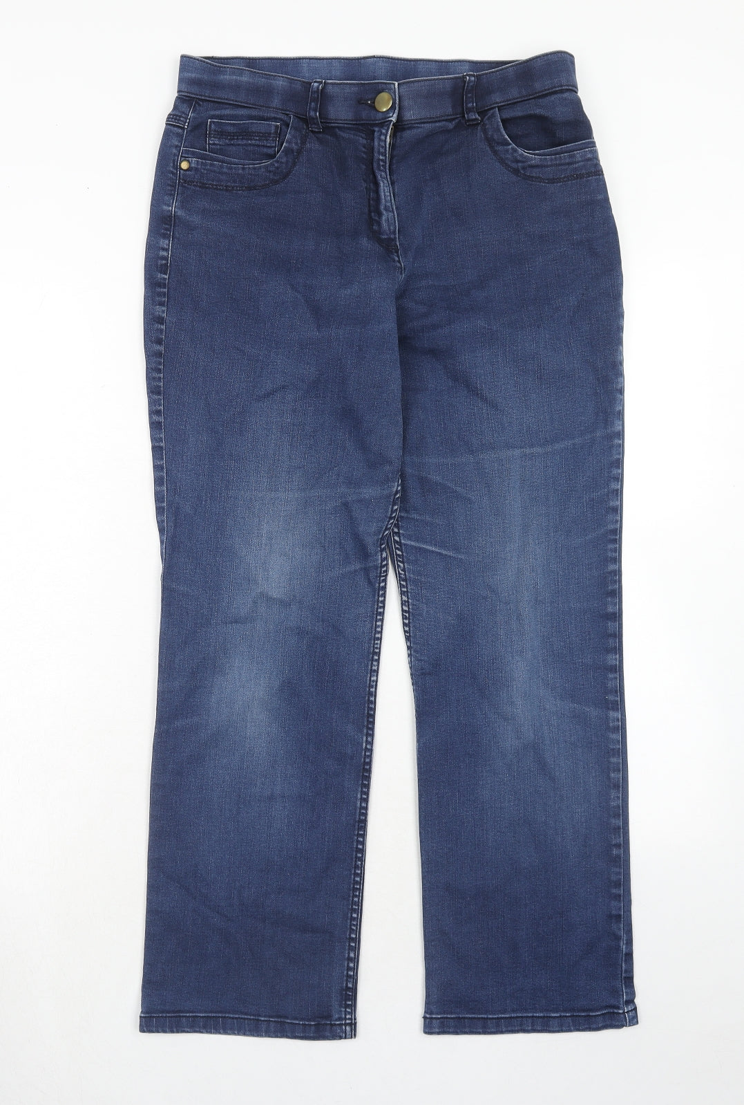 Marks and Spencer Womens Blue Cotton Straight Jeans Size 12 Regular Zip
