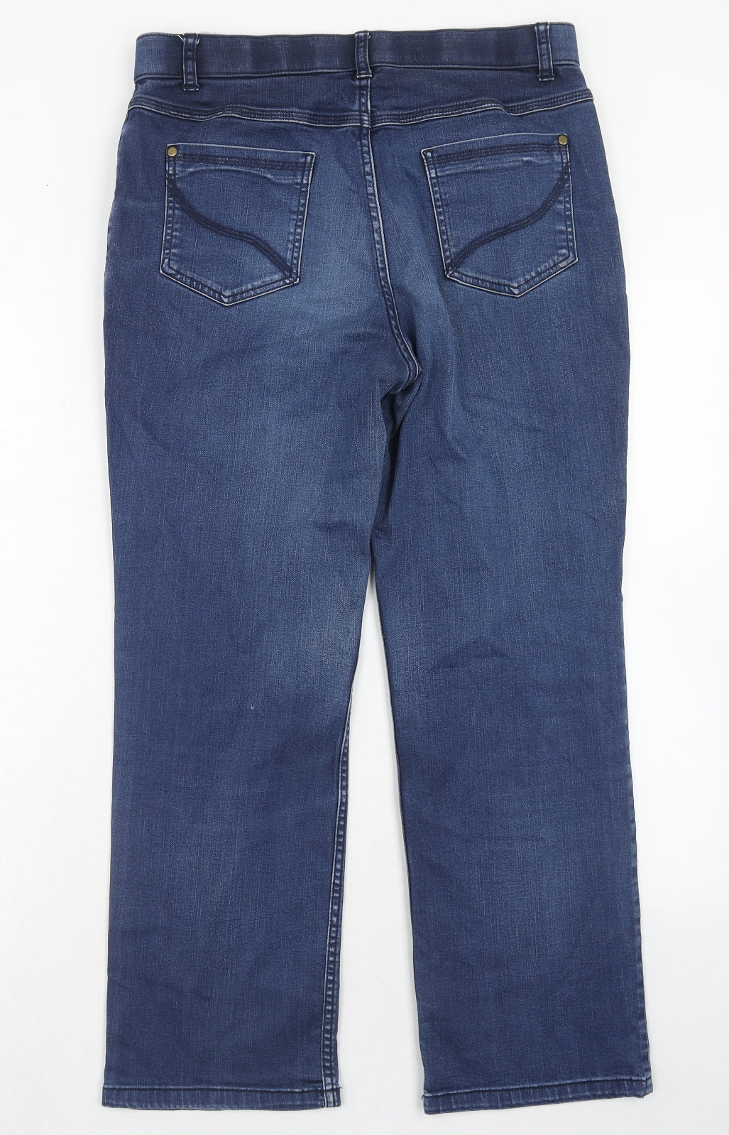 Marks and Spencer Womens Blue Cotton Straight Jeans Size 12 Regular Zip