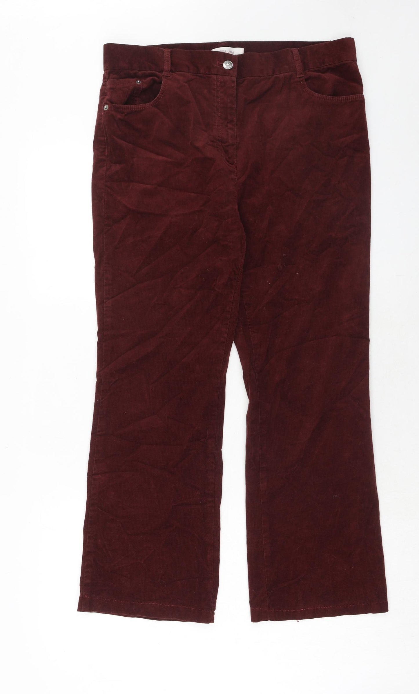 Marks and Spencer Womens Red Cotton Trousers Size 14 Regular Zip