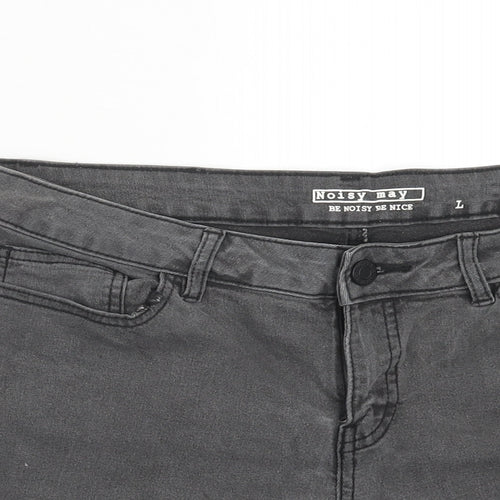 Noisy may Womens Grey Cotton Hot Pants Shorts Size L Regular Zip