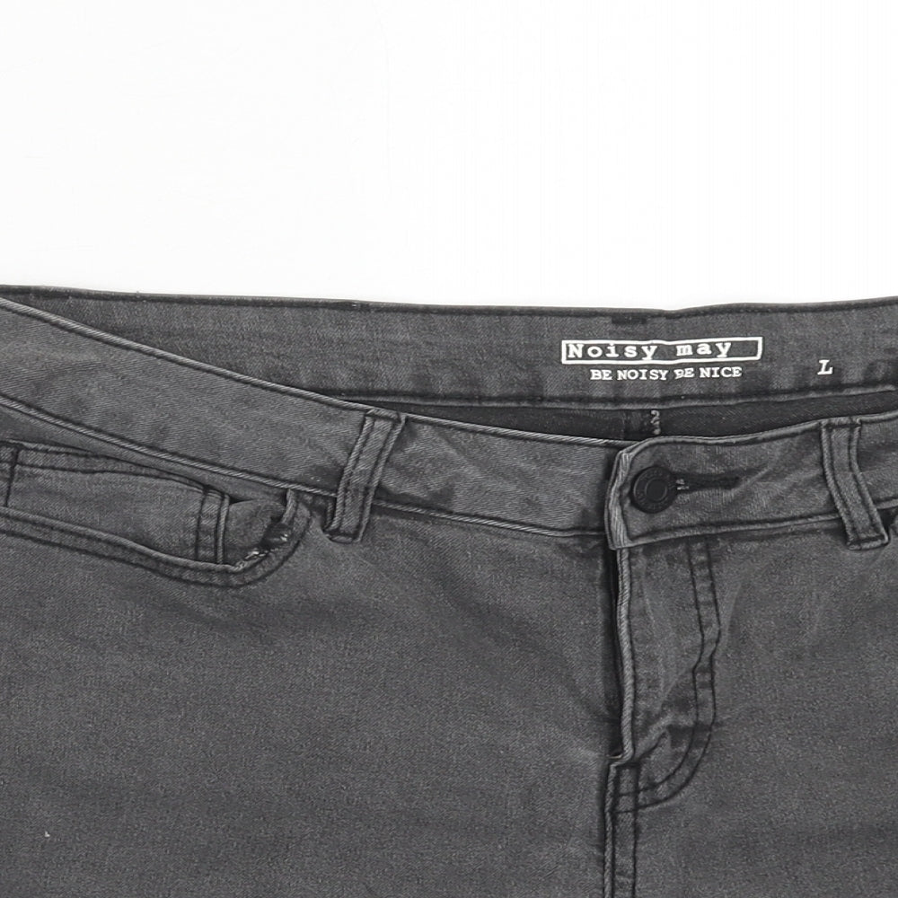 Noisy may Womens Grey Cotton Hot Pants Shorts Size L Regular Zip