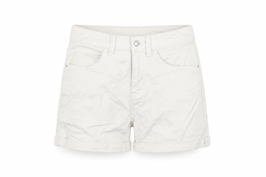Front view of Vero Moda women’s ivory cotton chino shorts, size S, regular zip