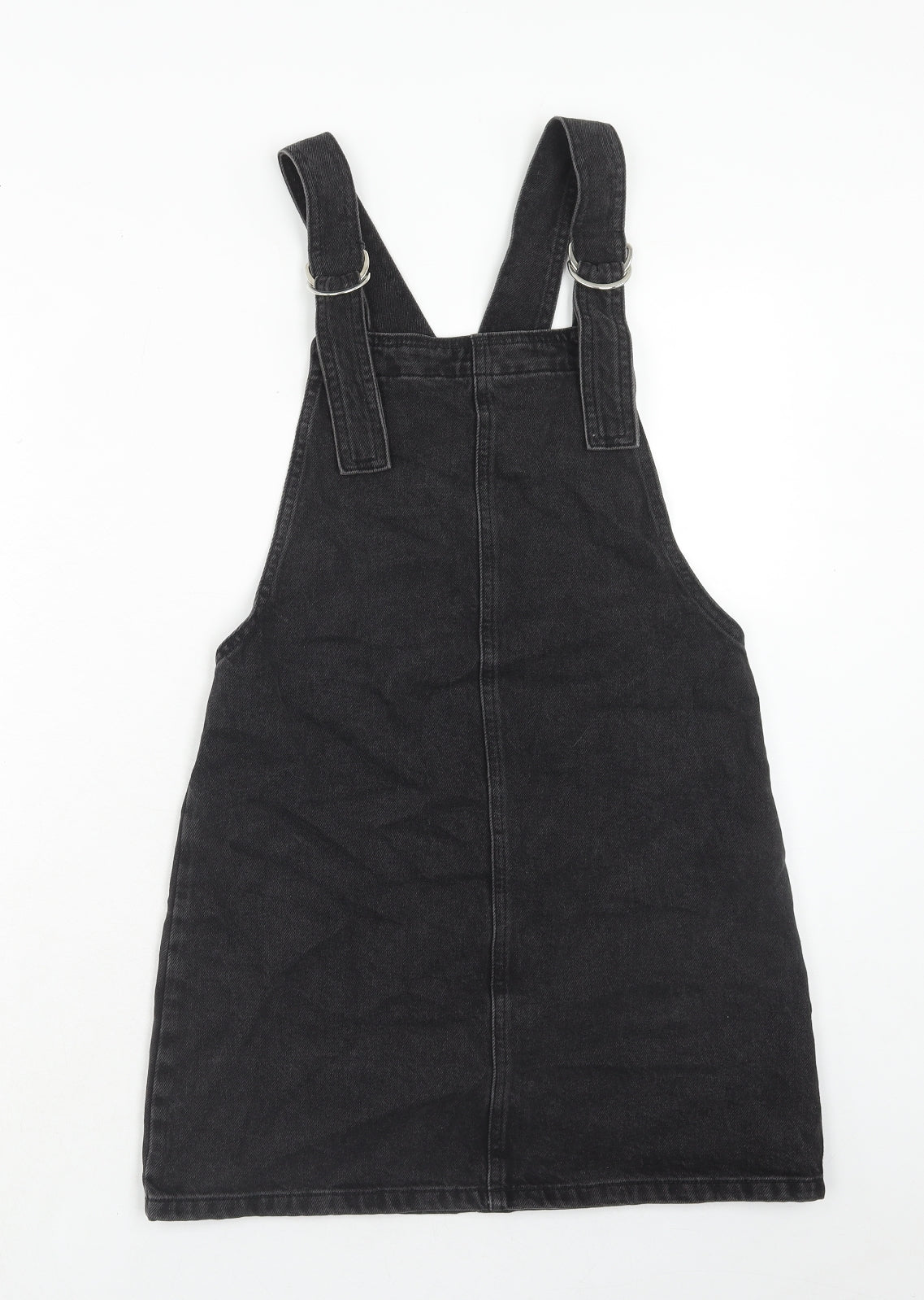 Topshop Womens Black Cotton Pinafore/Dungaree Dress Size 6 Square Neck Button