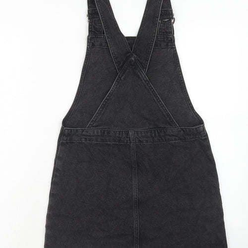 Topshop Womens Black Cotton Pinafore/Dungaree Dress Size 6 Square Neck Button