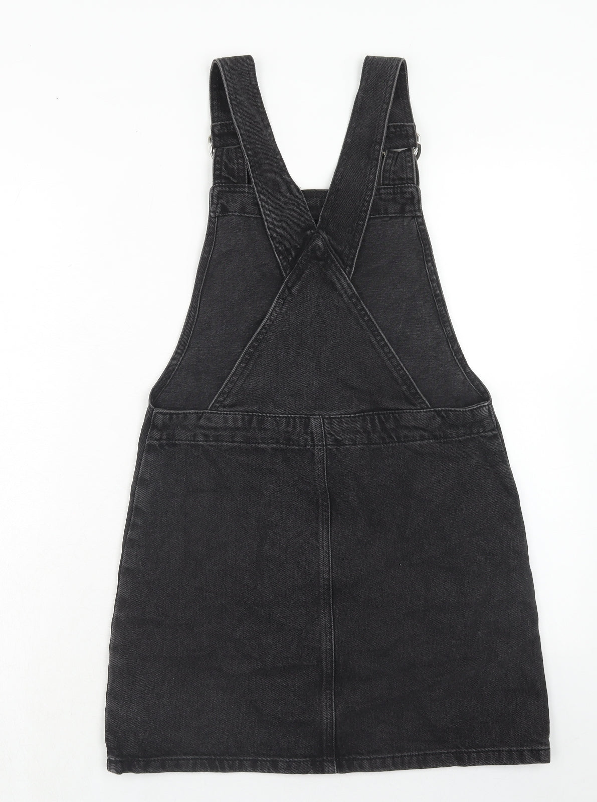 Topshop Womens Black Cotton Pinafore/Dungaree Dress Size 6 Square Neck Button