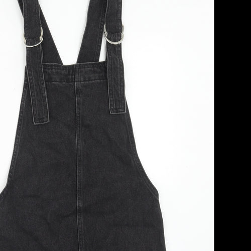 Topshop Womens Black Cotton Pinafore/Dungaree Dress Size 6 Square Neck Button