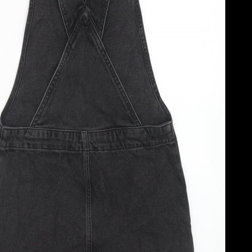 Topshop Womens Black Cotton Pinafore/Dungaree Dress Size 6 Square Neck Button