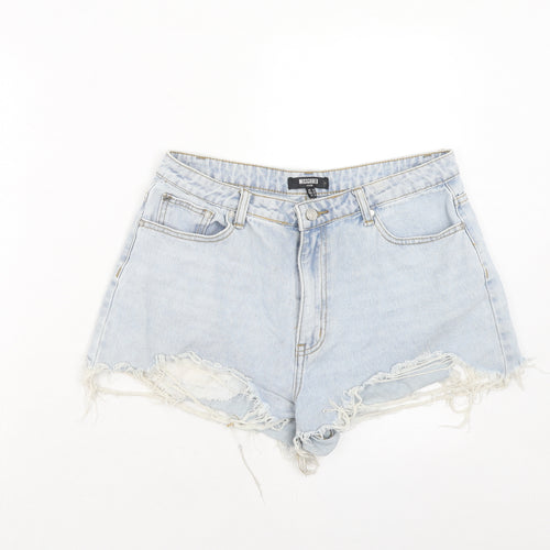 Missguided Womens Blue Cotton Cut-Off Shorts Size 14 Regular Zip - Distressed