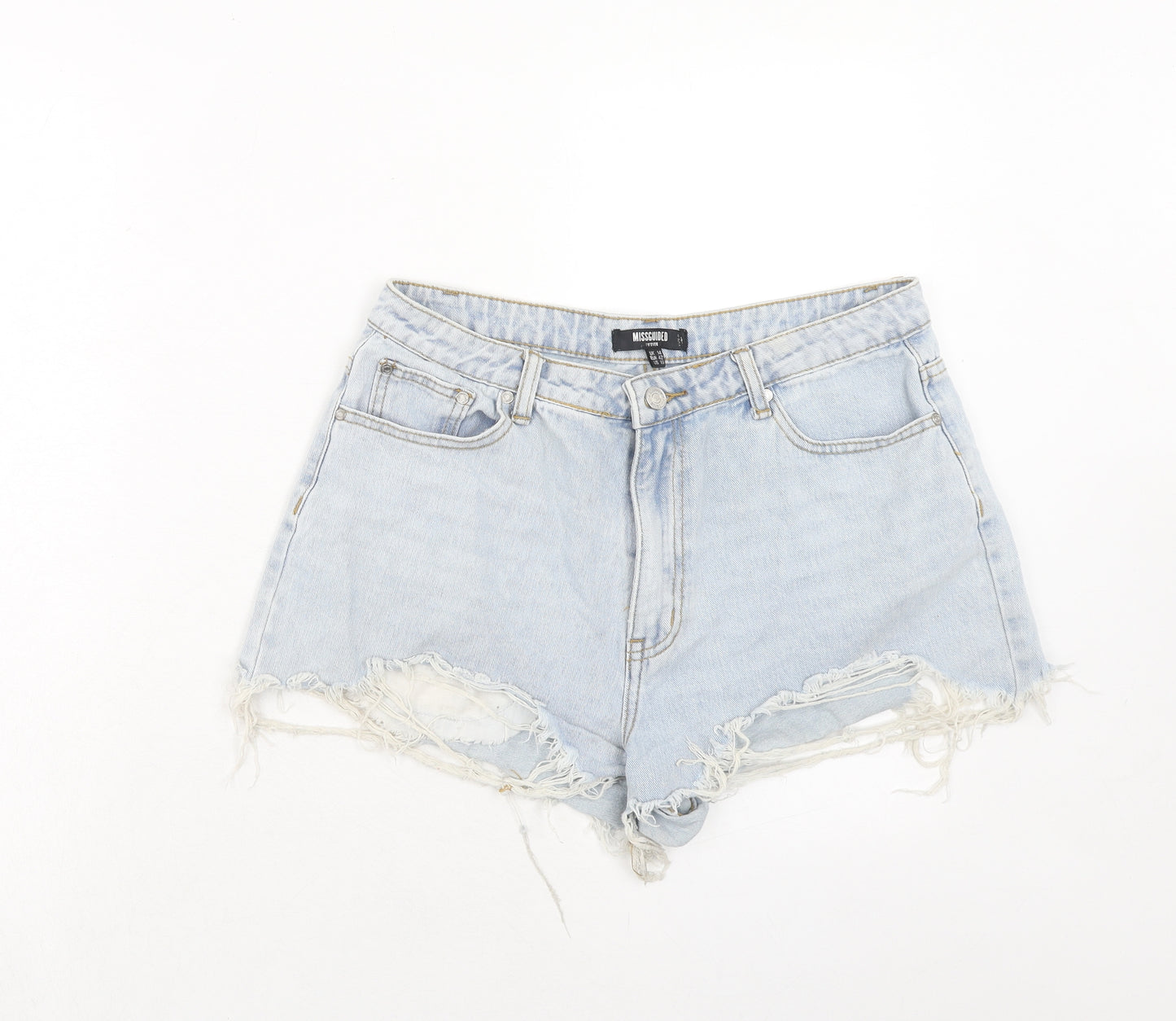 Missguided Womens Blue Cotton Cut-Off Shorts Size 14 Regular Zip - Distressed