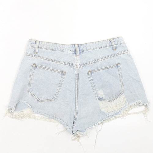 Missguided Womens Blue Cotton Cut-Off Shorts Size 14 Regular Zip - Distressed