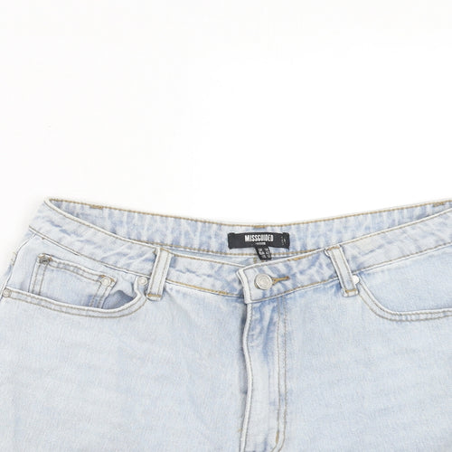 Missguided Womens Blue Cotton Cut-Off Shorts Size 14 Regular Zip - Distressed