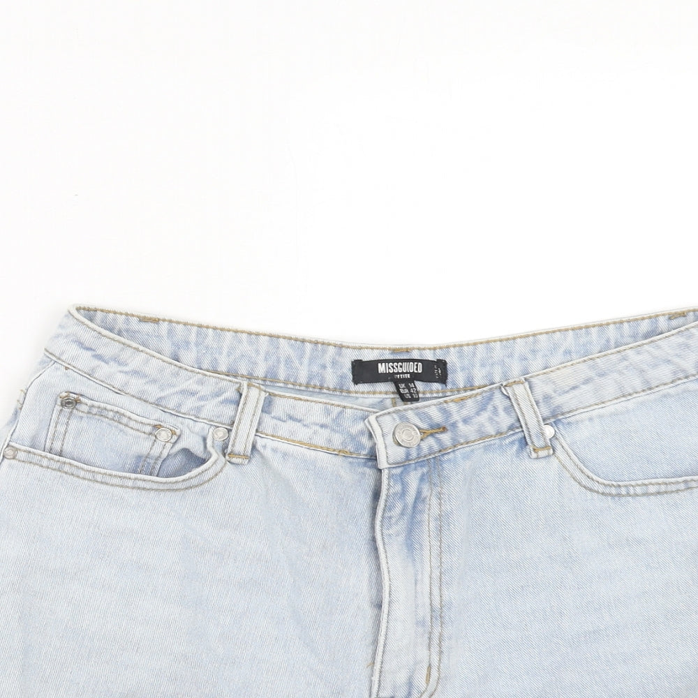 Missguided Womens Blue Cotton Cut-Off Shorts Size 14 Regular Zip - Distressed