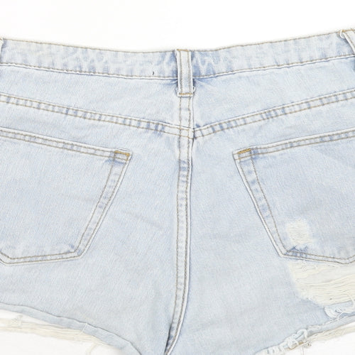 Missguided Womens Blue Cotton Cut-Off Shorts Size 14 Regular Zip - Distressed