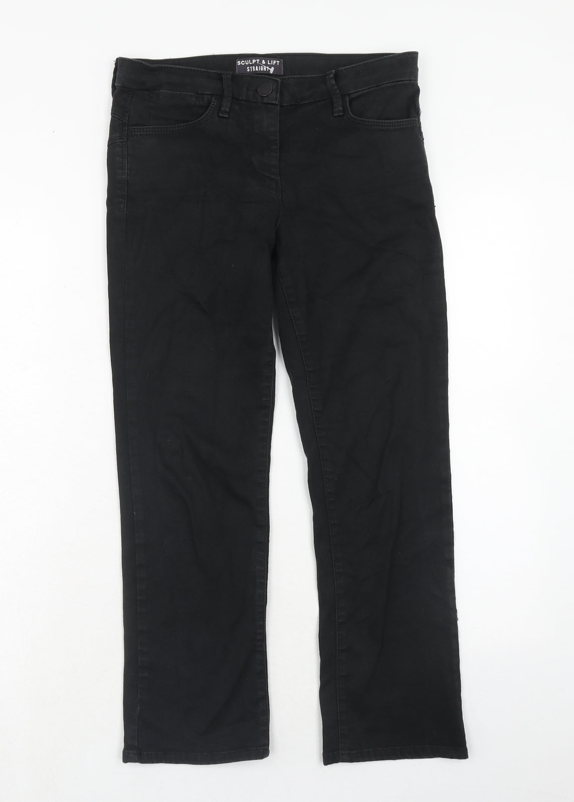 Marks and Spencer Womens Black Cotton Straight Jeans Size 10 Regular Zip