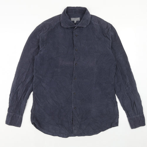 Neiman Marcus Mens Blue Cotton Button-Up Size M Collared Button