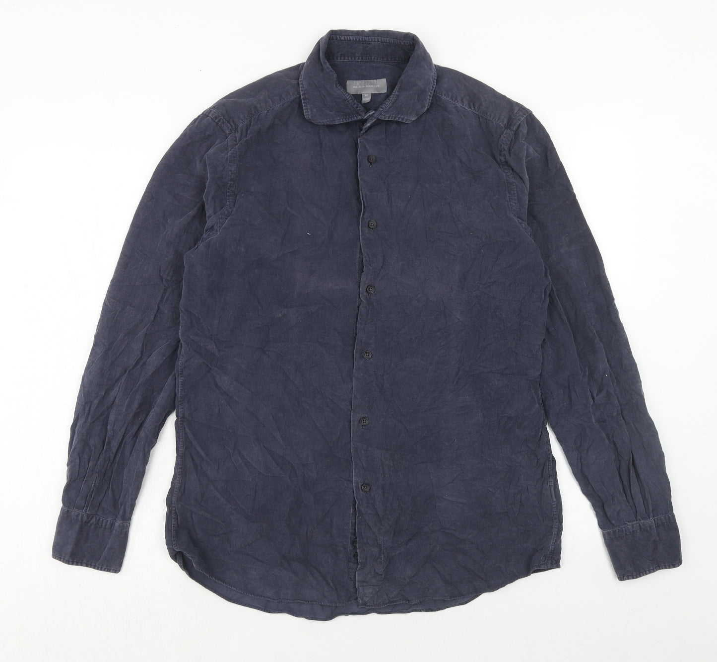Neiman Marcus Mens Blue Cotton Button-Up Size M Collared Button