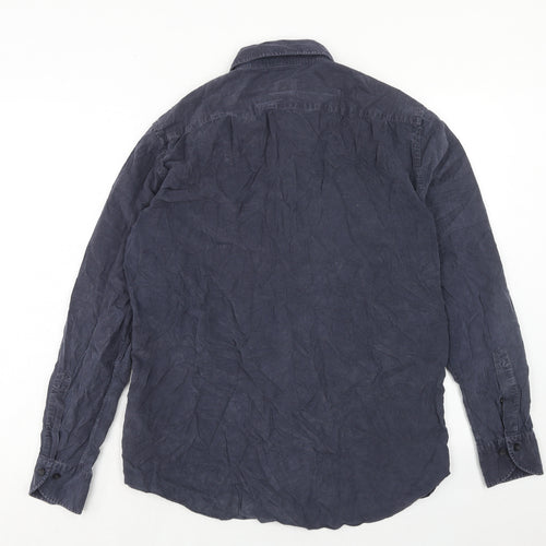 Neiman Marcus Mens Blue Cotton Button-Up Size M Collared Button