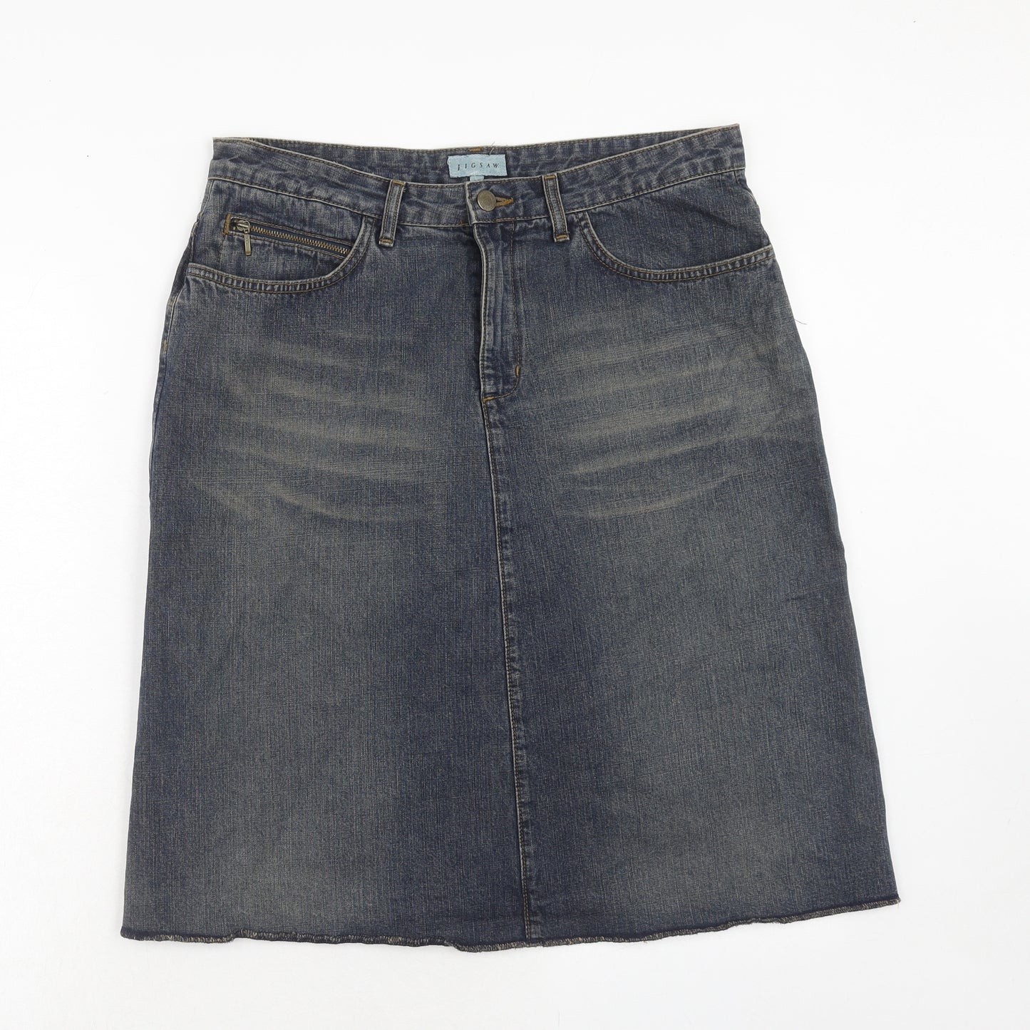 Jigsaw Womens Blue Cotton A-Line Skirt Size 14 Zip