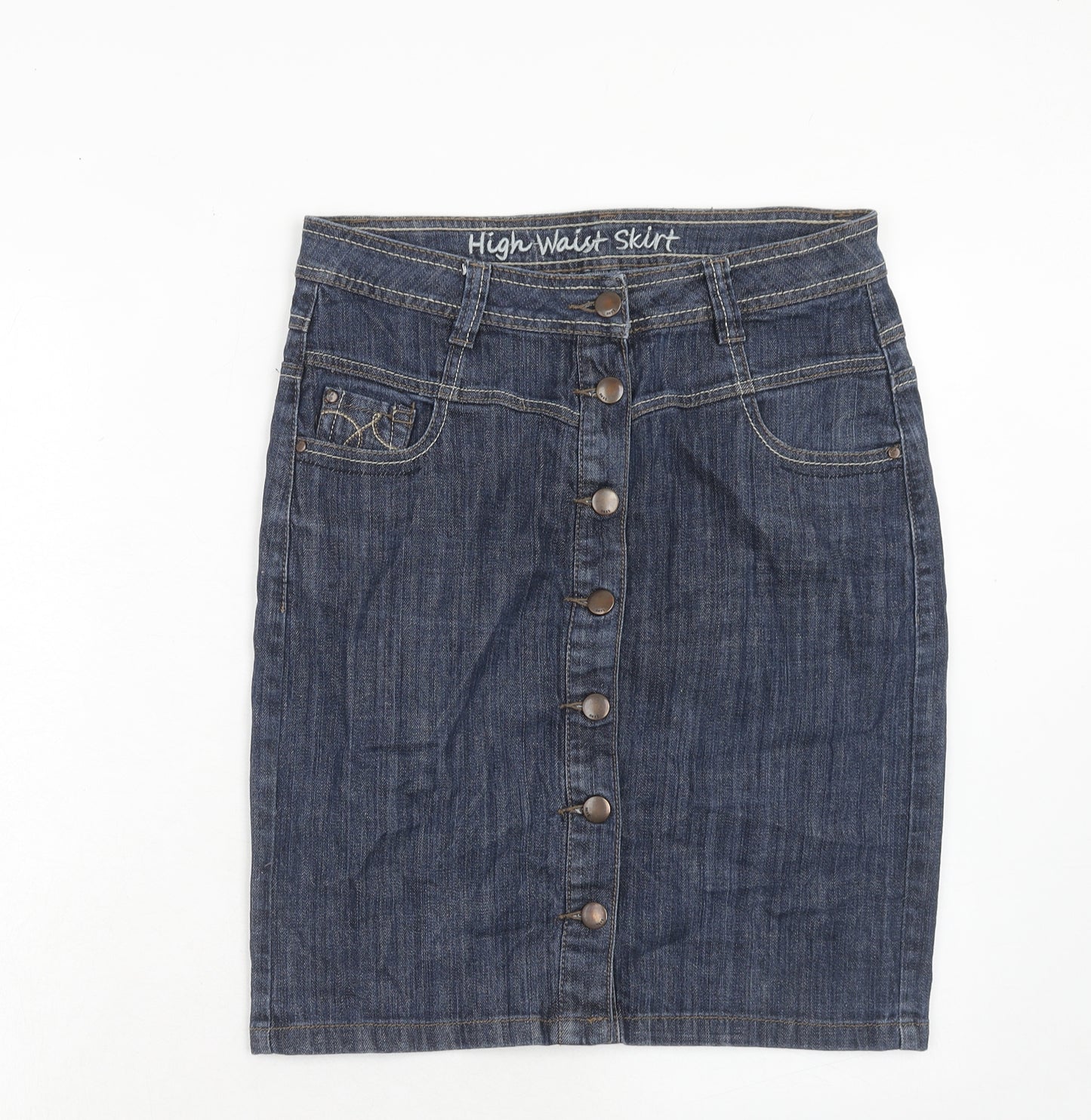 NEXT Womens Blue Cotton A-Line Skirt Size 12 Button