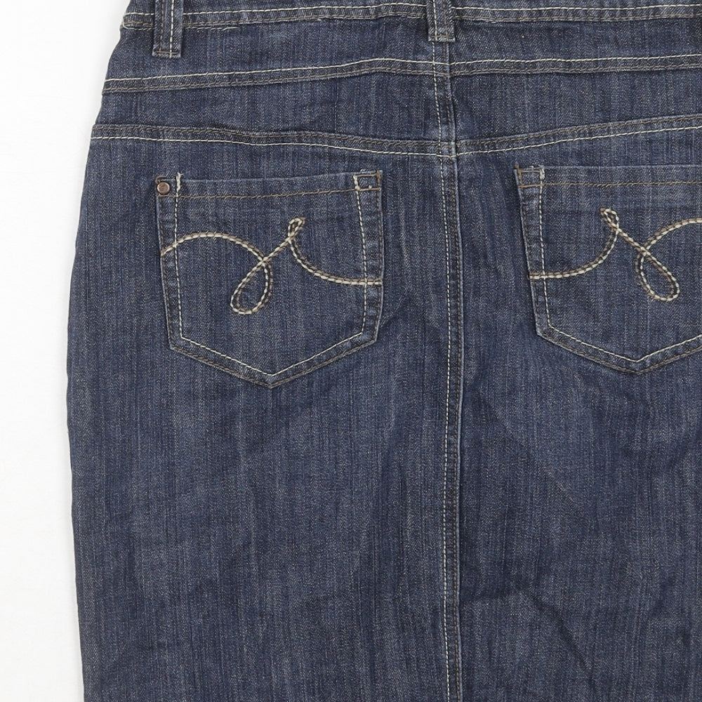 NEXT Womens Blue Cotton A-Line Skirt Size 12 Button