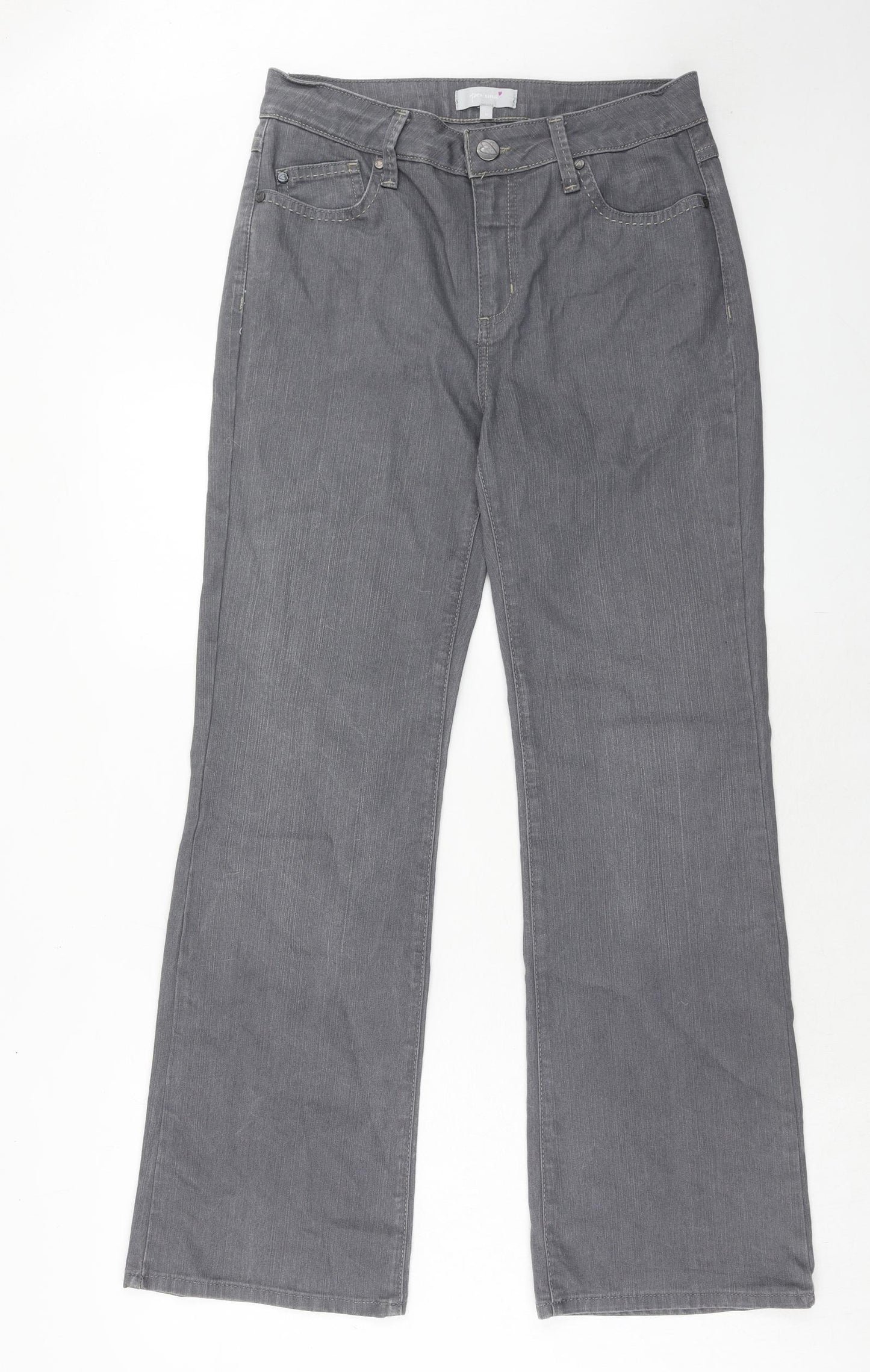 Marks and Spencer Womens Grey Cotton Bootcut Jeans Size 12 Regular Zip
