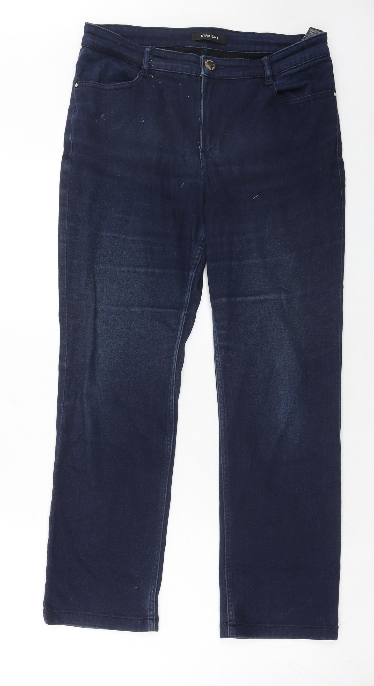 Marks and Spencer Womens Blue Cotton Straight Jeans Size 12 Regular Zip