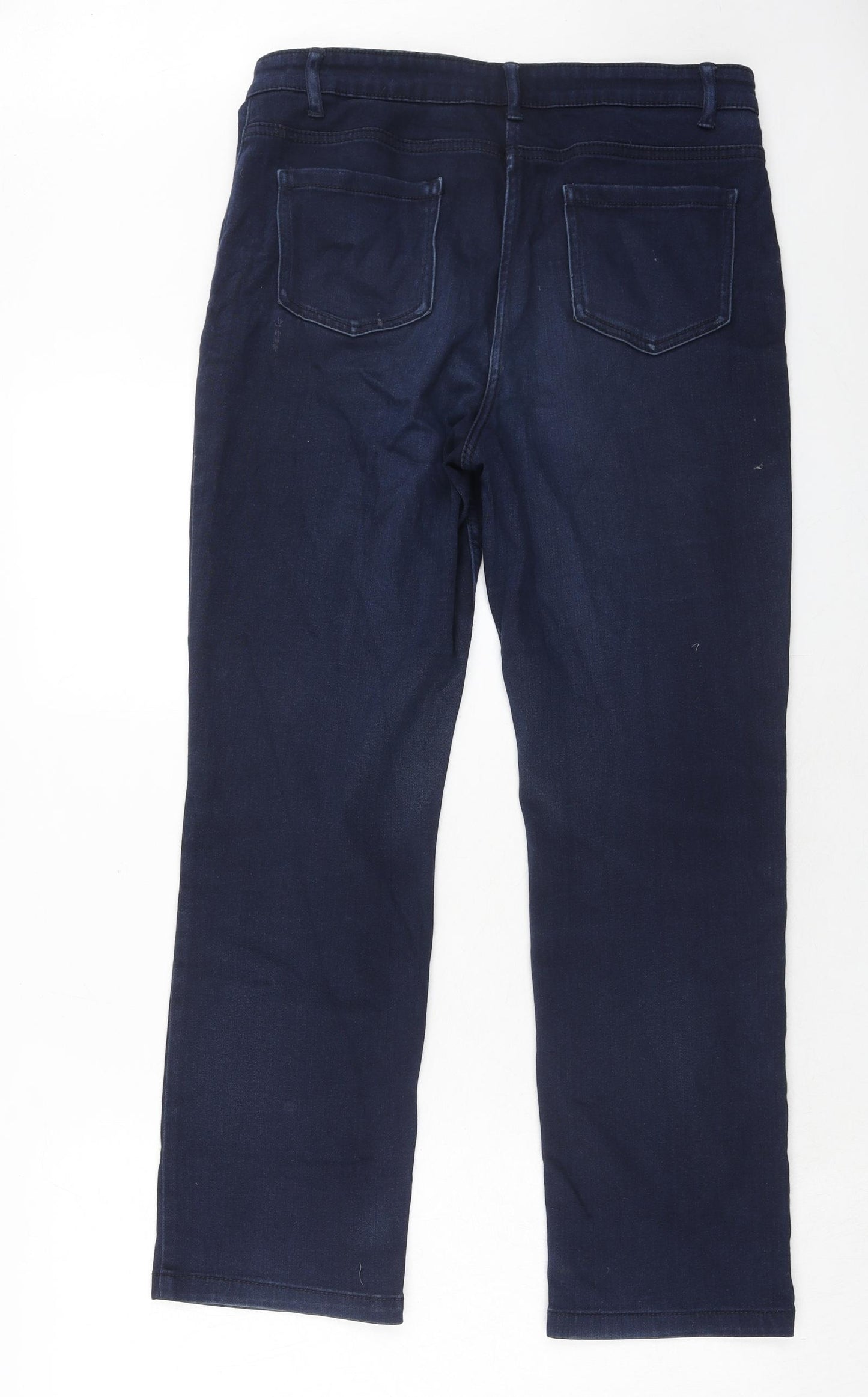 Marks and Spencer Womens Blue Cotton Straight Jeans Size 12 Regular Zip