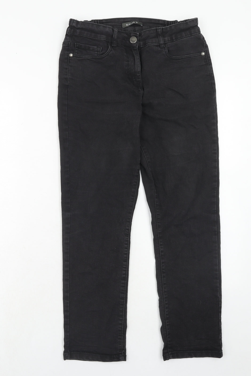 Bonmarché Womens Black Cotton Straight Jeans Size 10 Slim Zip
