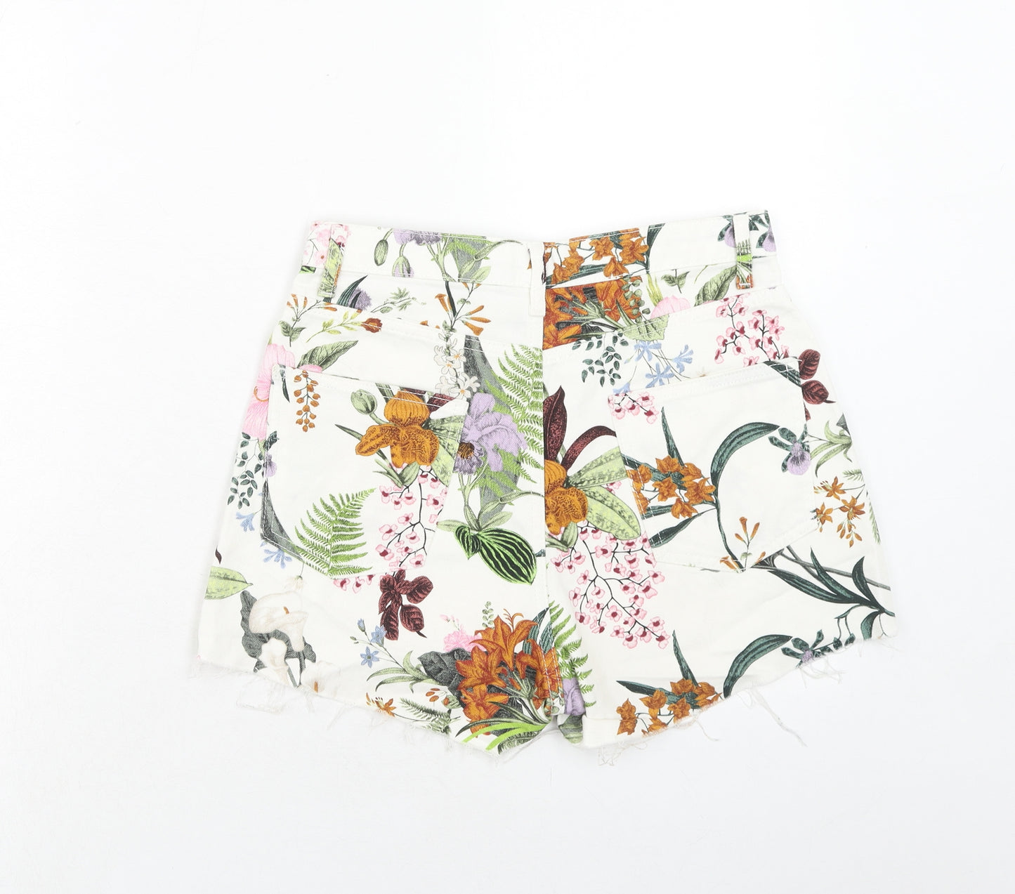 Topshop Womens White Floral Cotton Cut-Off Shorts Size 10 Regular Zip