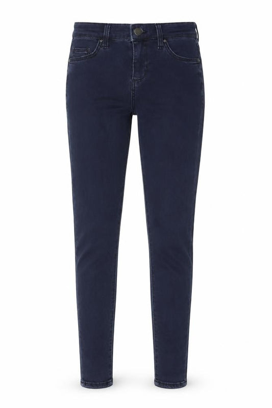 Front view of Topshop women’s blue cotton skinny jeans, size UK 24, in, 32-inch leg regular zip