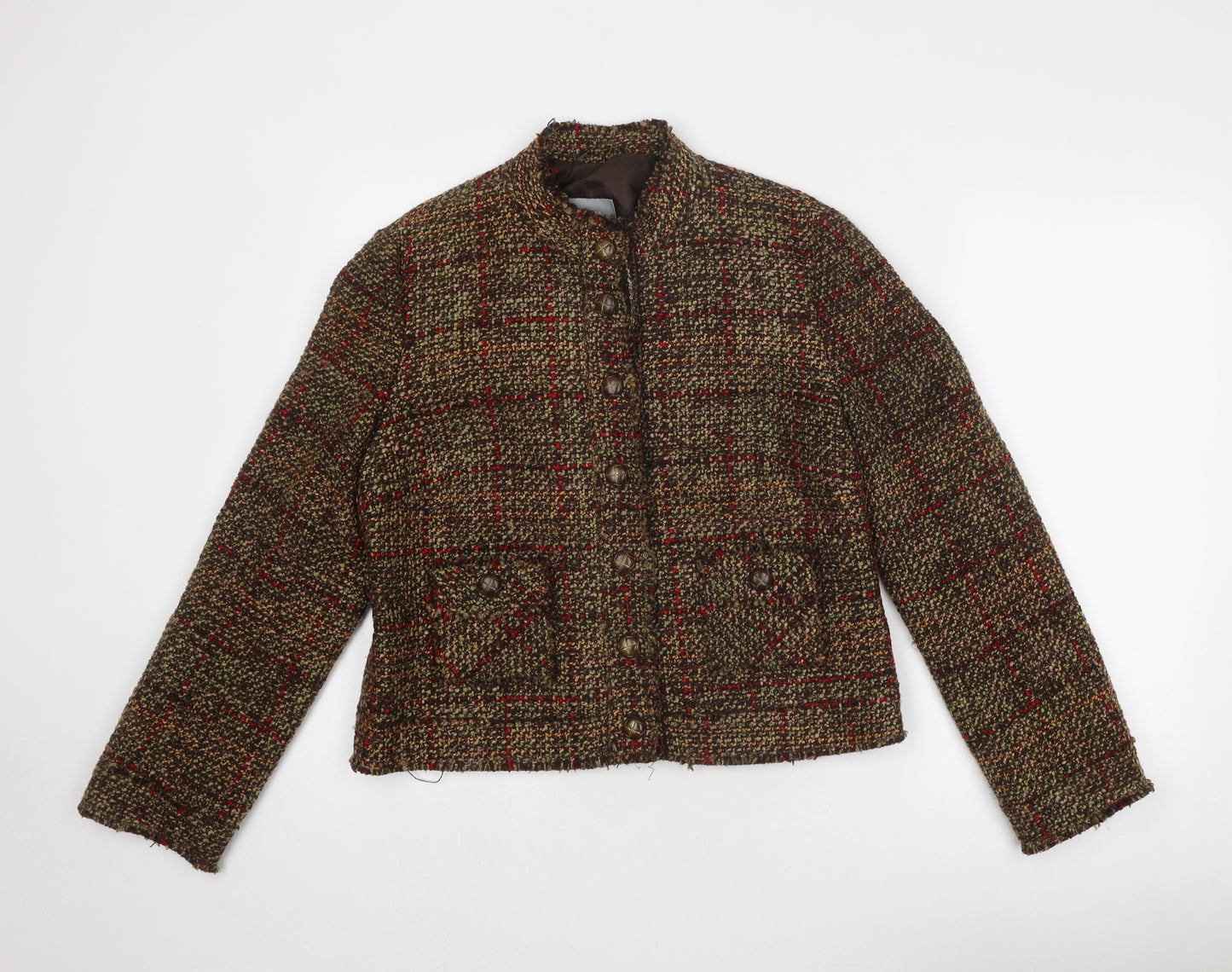 Per Una Womens Brown Geometric Jacket Blazer Size 16 Button