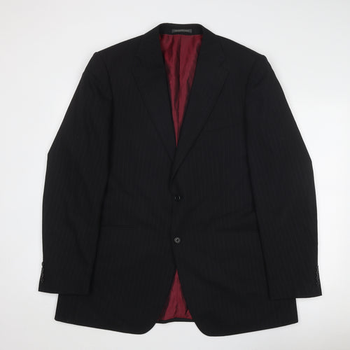 Greenwoods Elite Mens Black Striped Wool Jacket Suit Jacket Size 44 Regular