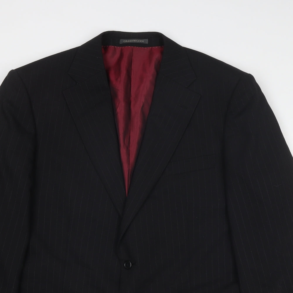 Greenwoods Elite Mens Black Striped Wool Jacket Suit Jacket Size 44 Regular