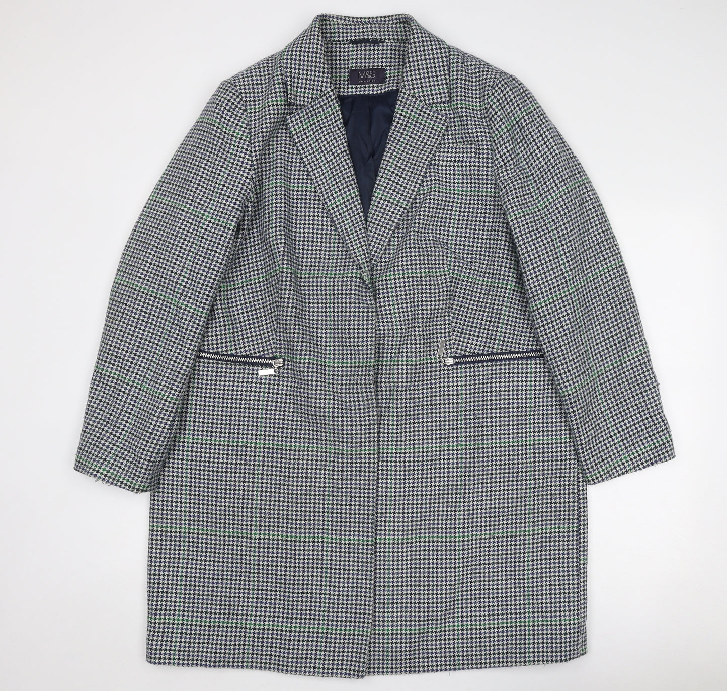 Marks and Spencer Womens Multicoloured Geometric Overcoat Coat Size 18 Snap