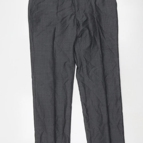 Marks and Spencer Mens Grey Wool Dress Pants Trousers Size 34 in Regular Zip