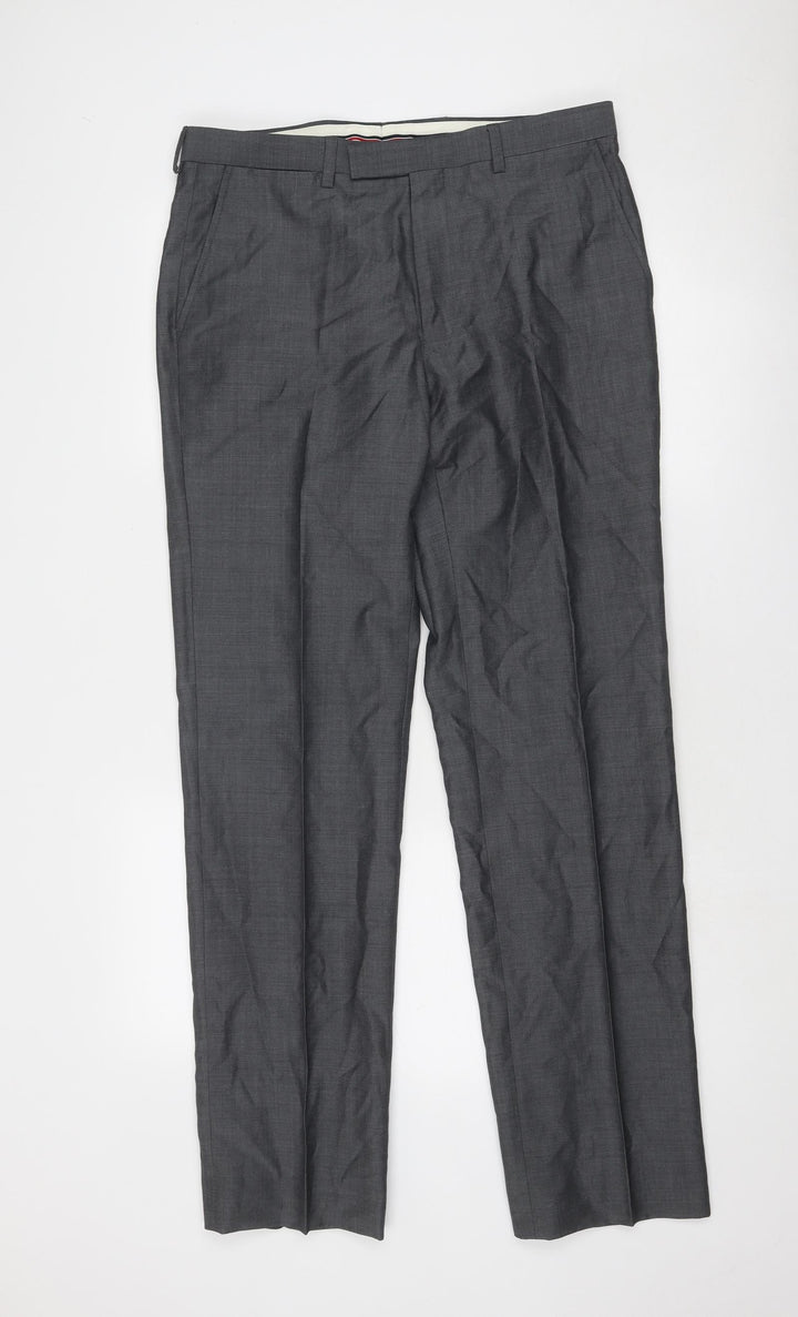 Marks and Spencer Mens Grey Wool Dress Pants Trousers Size 34 in Regular Zip